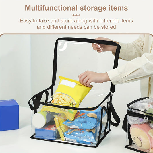 Clear plastic carrying game bag storage with handles, ideal for storing and organizing books, documents, and small items. Water-resistant and large-capacity, includes 1 transparent storage bag.