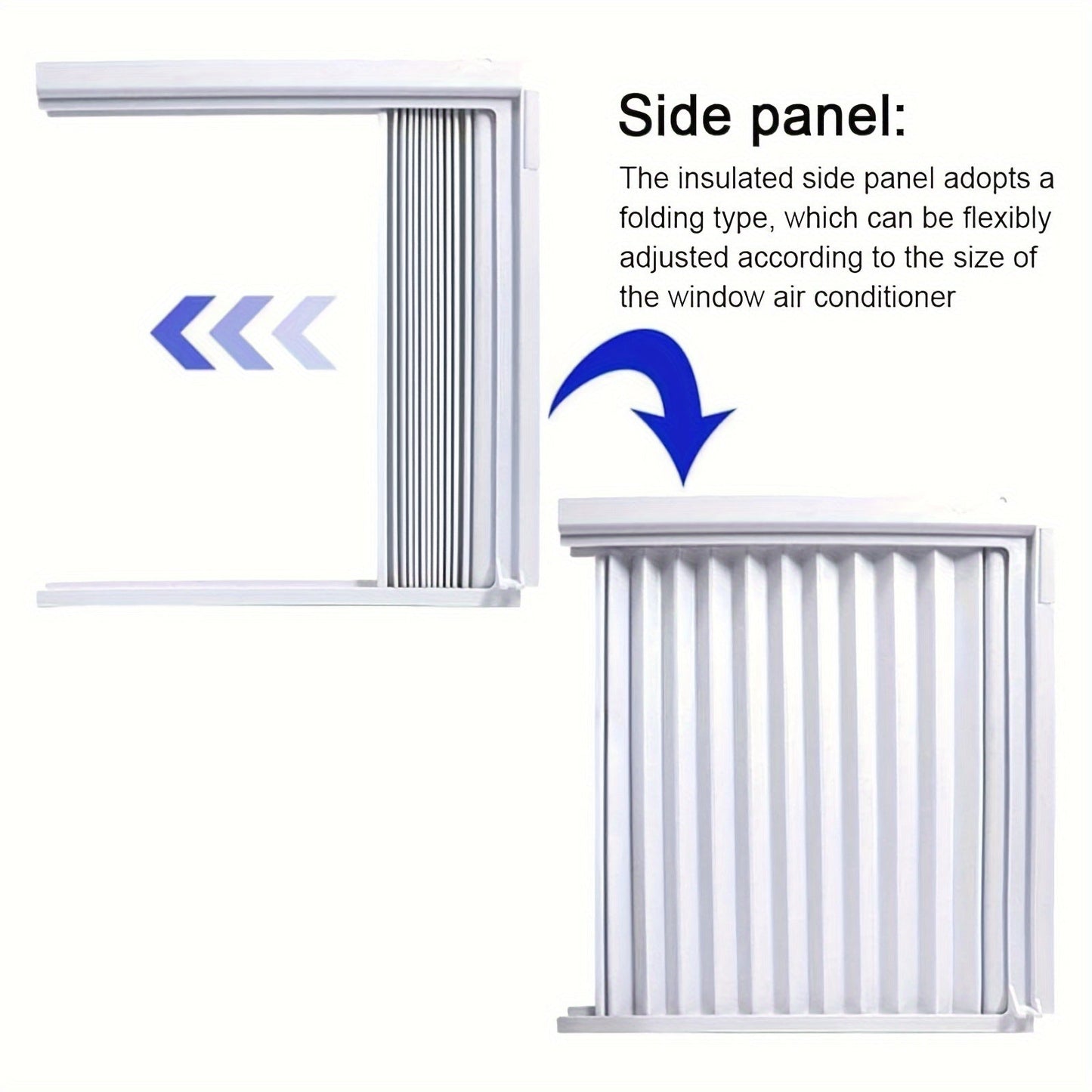 Energy-saving indoor accordion filler curtain set with frame kit - 2 pack of PVC insulation panels for 5,000 BTU AC units, adjustable side panels for windows, no electricity required.