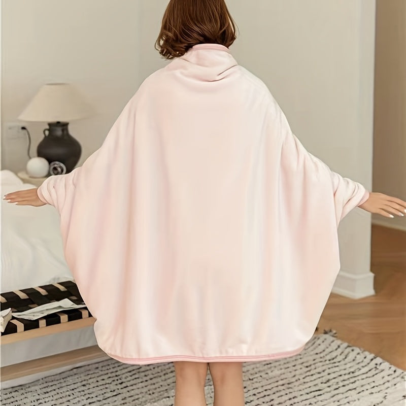 Luxurious Double-Layer Fleece and Sherpa Throw Blanket - Cozy Wearable Shawl for Fall and Winter | Soft and Plush Sofa Comfort | Machine Washable | Available in Navy, Light Grey, Dark Grey, and Pink | Size: 156cm, Perfect for Snuggling.