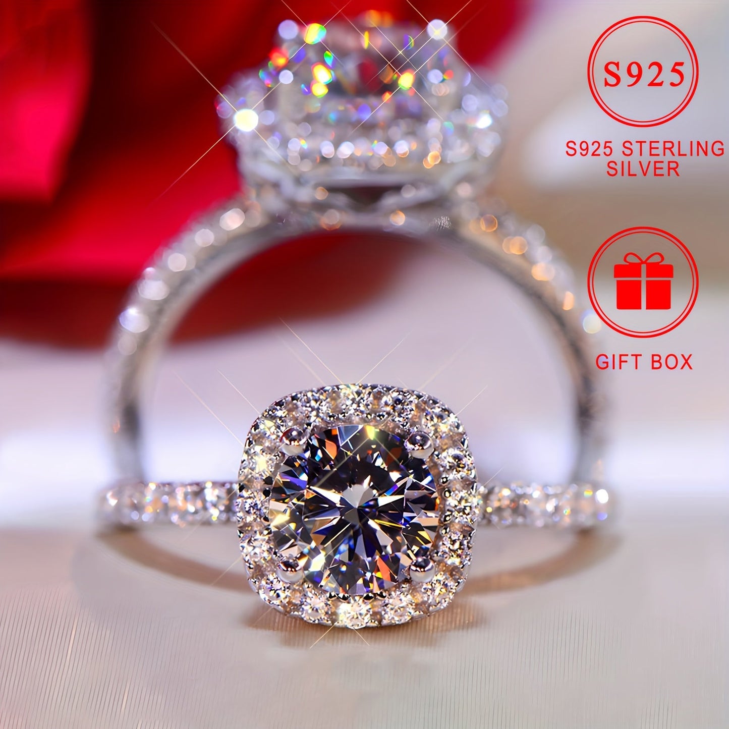 An exquisite 925 Sterling Silver Engagement Ring featuring a Synthetic Round Cubic Zirconia, set in a classic Four-Prong Setting without any plating. Ideal for everyday wear and as a thoughtful gift, complete with a complimentary gift box.