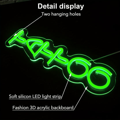 Green Tattoo Neon sign with dimmable LED lights for beauty salon or custom shop, suitable for man caves. Can be powered using USB.