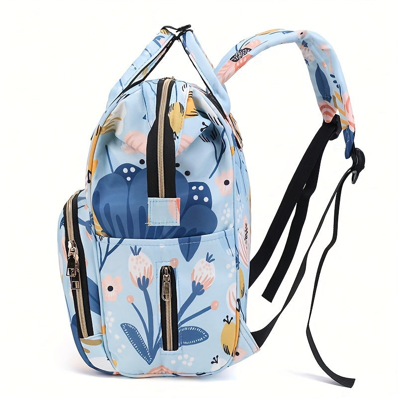 Stylish and Spacious Diaper Backpack with Floral Accents - Multi-Functional, Easy to Clean with Convenient Pockets, Perfect for Travel