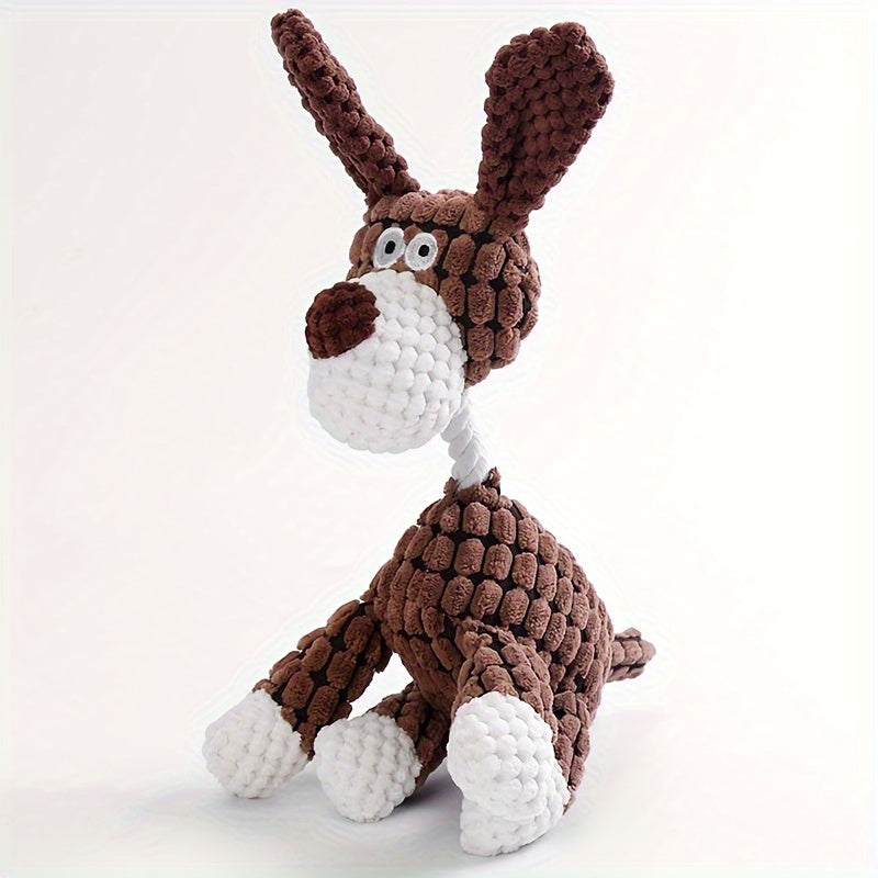 ""
Corduroy donkey-shaped chew toy with squeaker for dogs
""