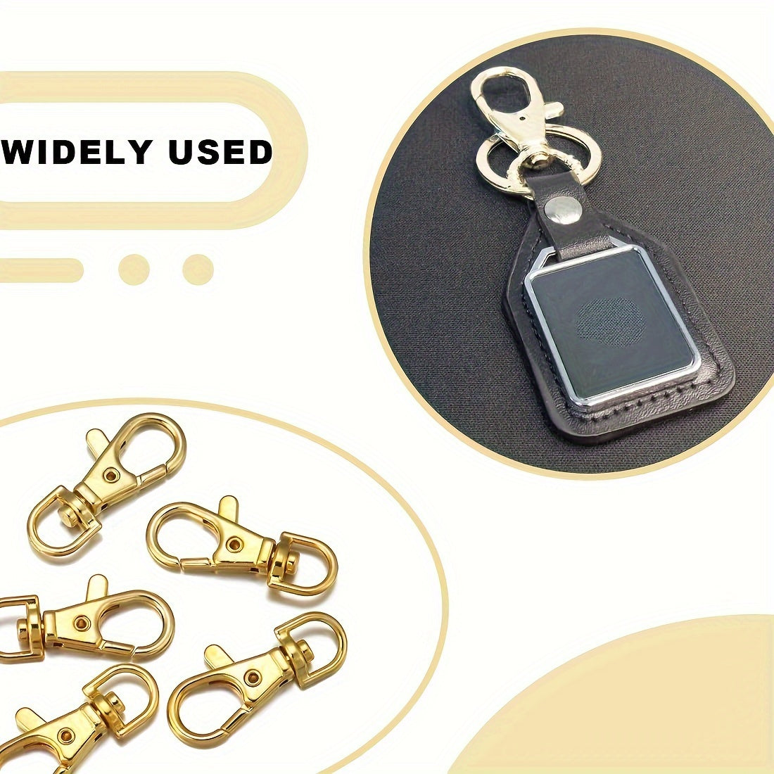 A set of 100 Golden Keychains, including Swivel Lobster Clasps Key Ring Clip Hooks, Twist Clasps, 50 Rotating Carabiner Hooks, and 50 Key Rings in Gold (Type A)