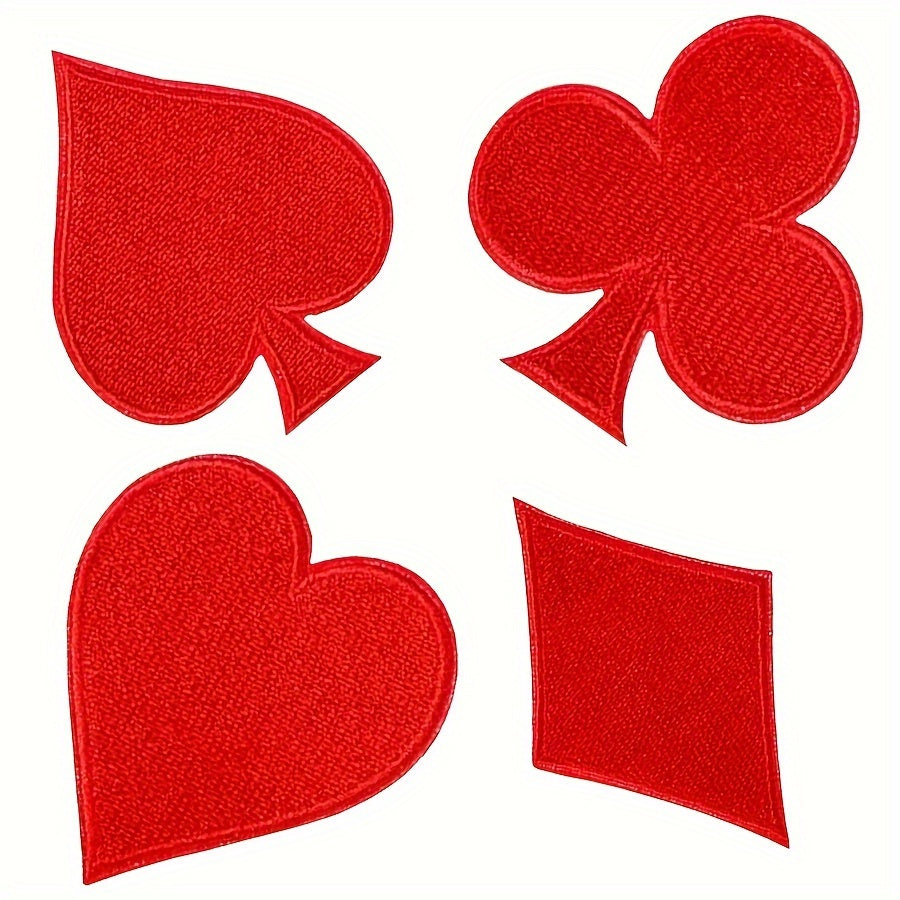 Set of 24 Iron-On Poker Patches for Halloween Costumes, Embroidered Polyester Patches featuring Red and Black Hearts, Spades, and Clubs, Ideal for Jeans, Hats, Bags, and Clothing