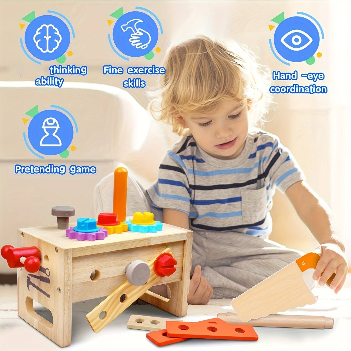 29-piece Wooden Tool Set for Kids with Storage Box - STEM Educational Toys for Ages 3-6, Ideal Birthday Gift for Winter or New Year.