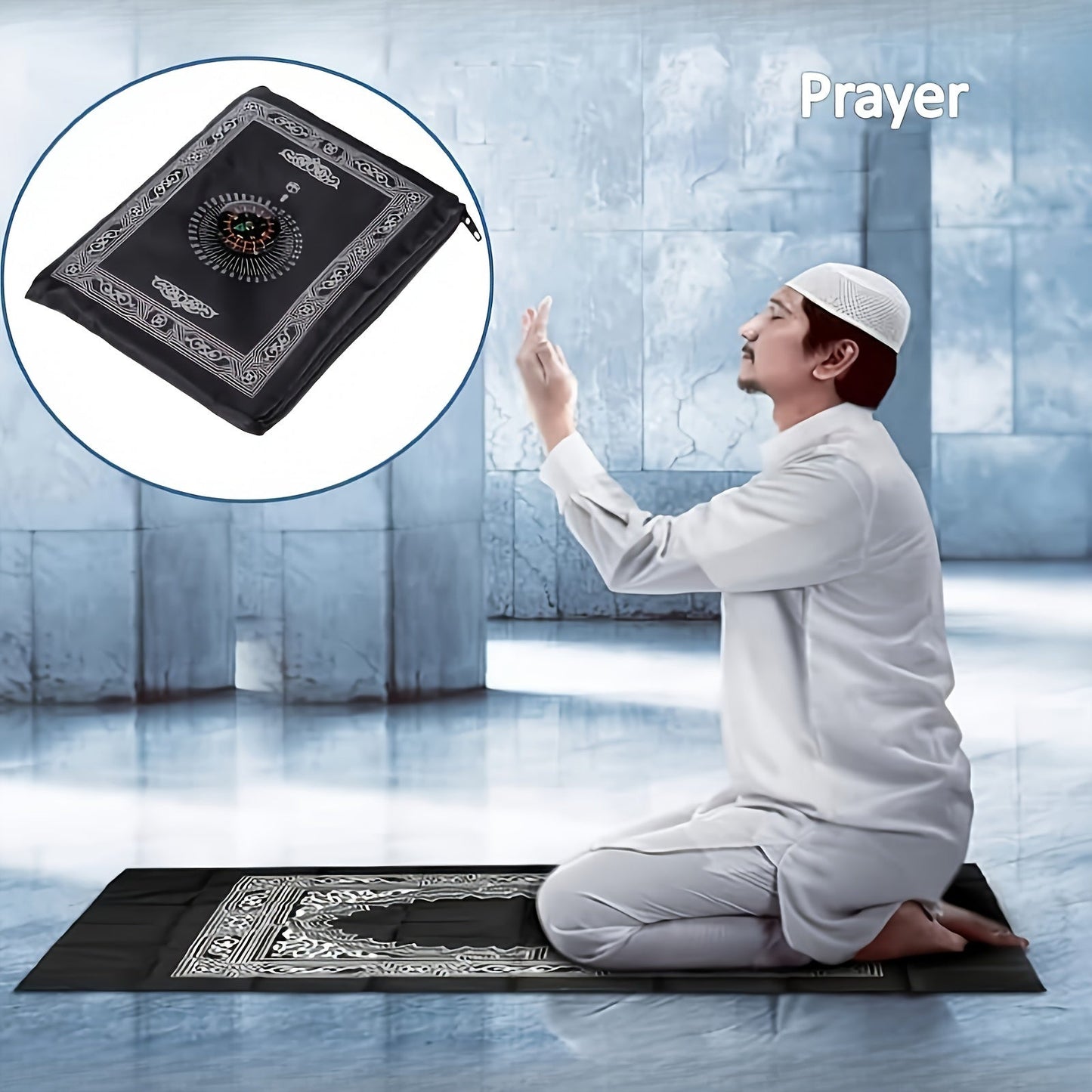 Muslims can now travel in comfort and style with this Travel Prayer Mat. Made from waterproof polyester, this portable worship blanket is perfect for use anywhere. It comes with a built-in compass for easy orientation during prayer, and is machine