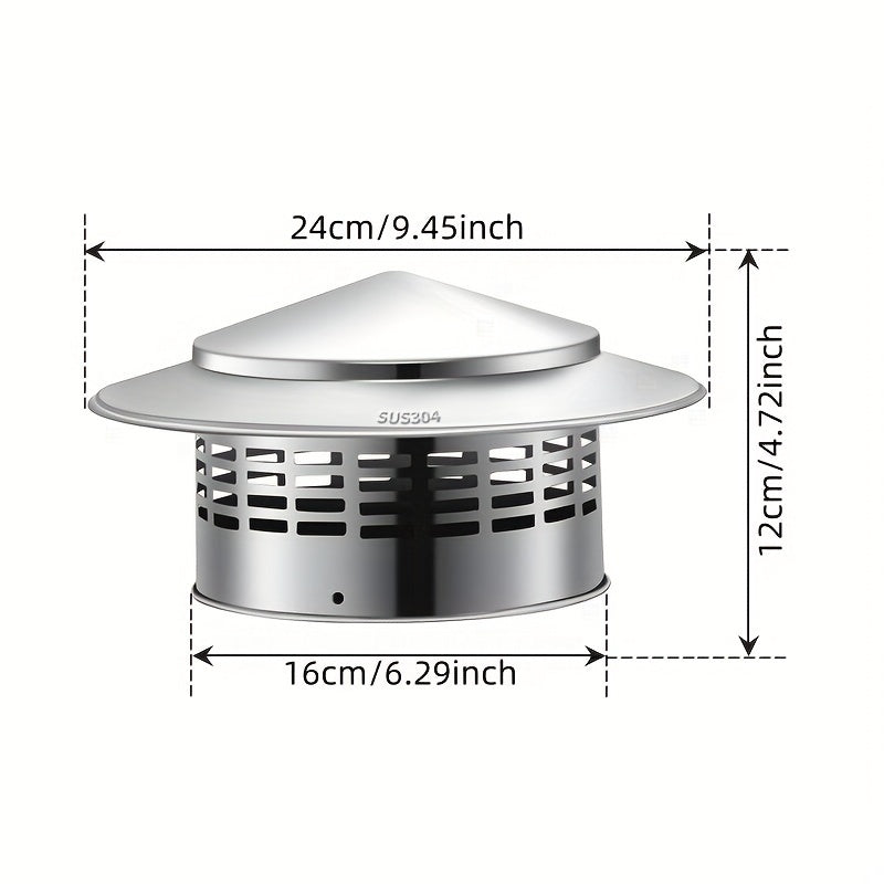 Sleek Stainless Steel Chimney Cap with Screen - 10.92cm/16.0cm Round, Rain & Wind Resistant Topper for Stove Pipes, Improves Roof Ventilation on Exterior