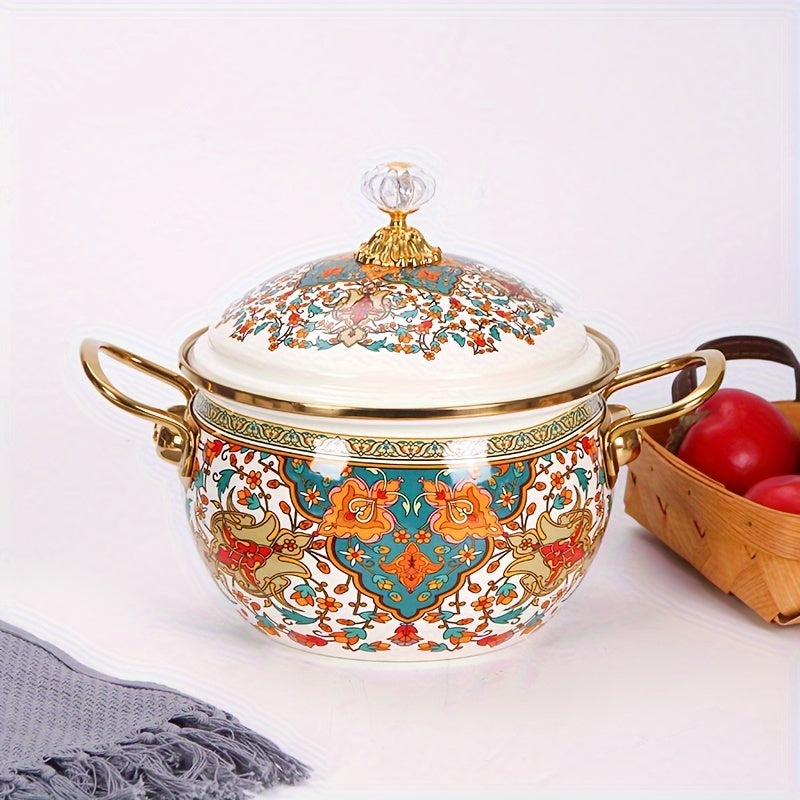 Colorful Enamel Apple-Shaped Pot - Sturdy, Easy-to-Clean, Heat-Proof Cookware for Both Home and Restaurant Kitchens, Ideal for Preparing, Presenting, and Preserving Fresh Produce.