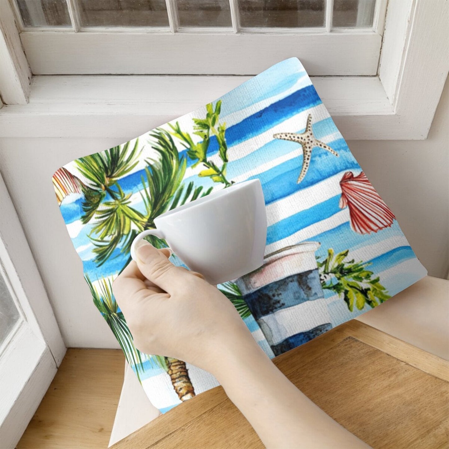 Set of 2 Tropical Lighthouse & Palm Tree Kitchen Towels - Made of Absorbent Polyester for Drying Dishes, featuring a Nautical and Beach Design. Perfect for Home Decor or Housewarming Gifts, but Hand Wash Only.