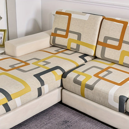 L-shaped sofa slipcover with geometric pattern, non-slip and elastic, perfect for protecting furniture in any room.