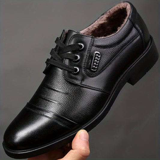 Men's plush lined cap toe derby shoes with durable rubber sole.