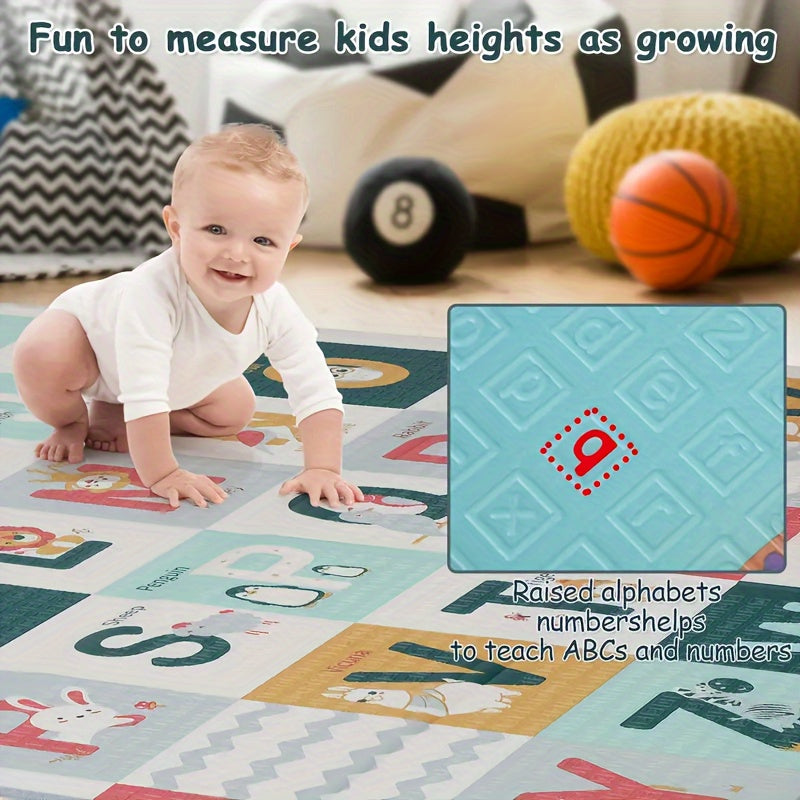 Large CANMALCHI Foldable Play Mat, designed for children ages 6-14, is waterproof and double-sided featuring ABCs and numbers. This educational PVC play mat is sea-themed and easy to clean, measuring 199.9x179.83 cm.