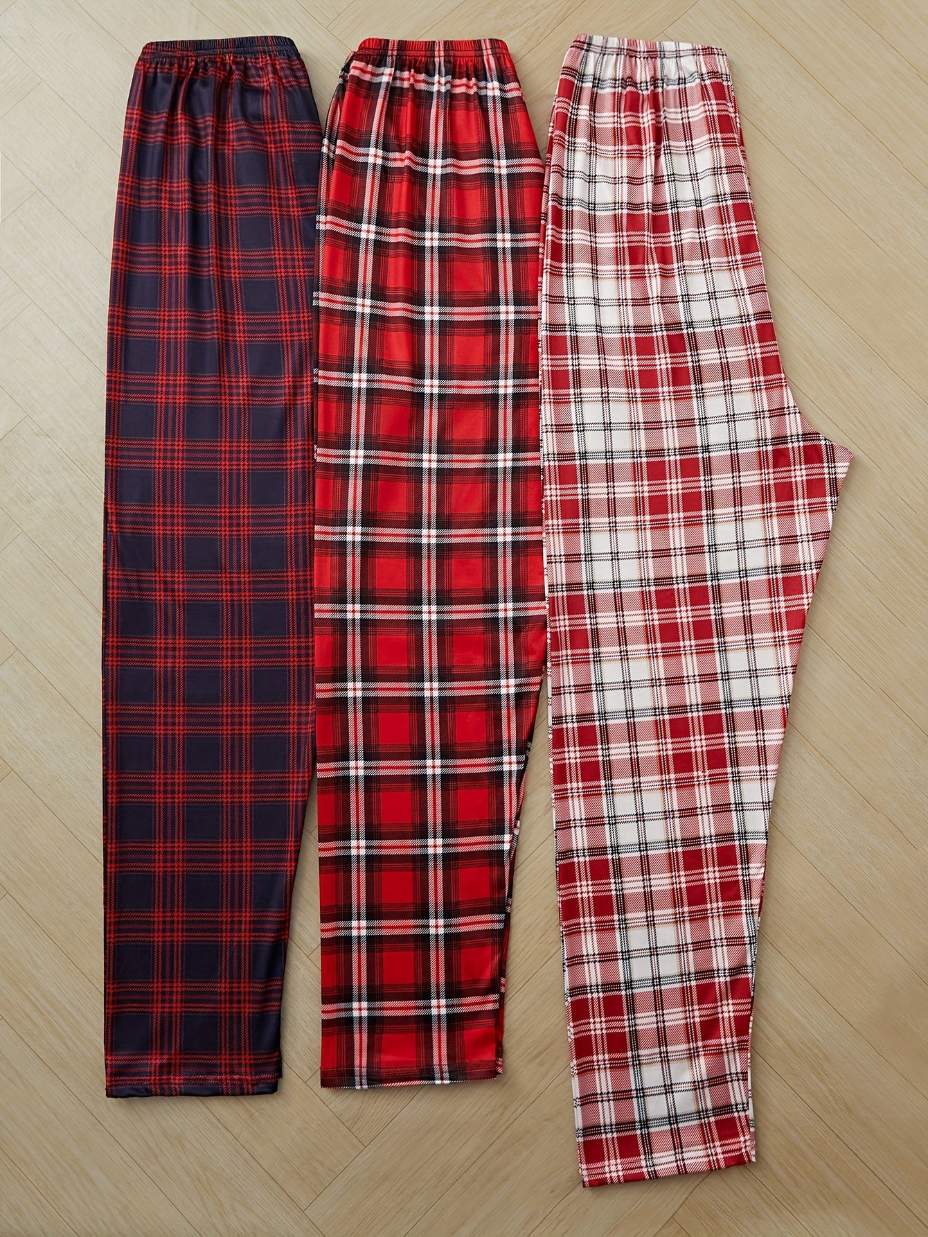 3 plaid print front bow pajama sets