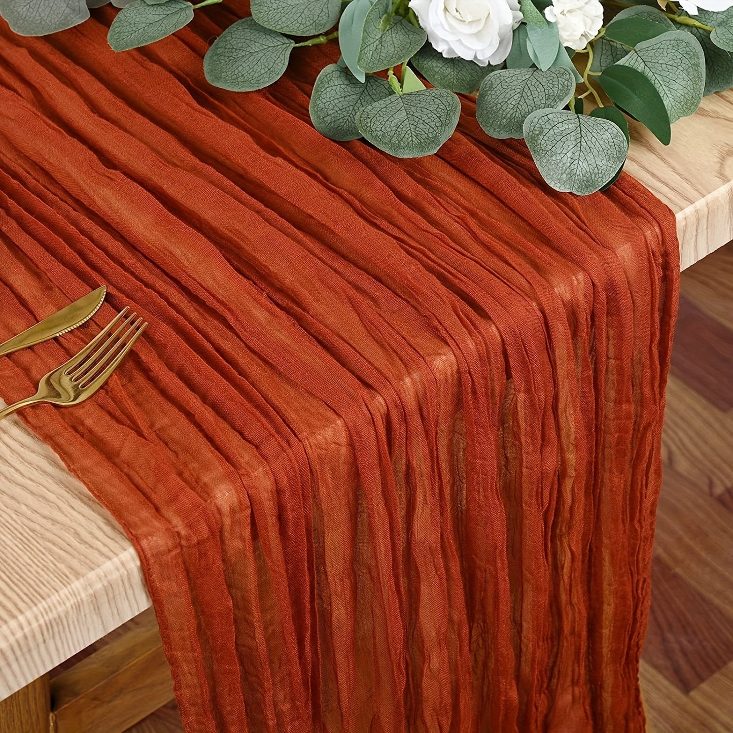 1pc Wrinkled Table Flag, Cheesecloth Table Runner, Gauze Tablecloth: Bohemian chic décor for weddings, showers, and parties.