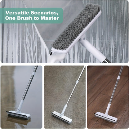 2-in-1 Heavy-Duty Floor Scrub Brush with Long Handle - Stainless Steel & Plastic, Rotating Head for Easy Cleaning of Various Surfaces