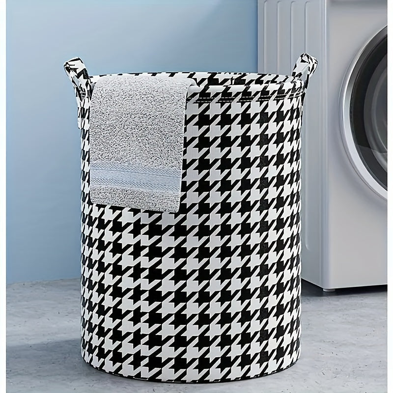 A sleek and practical laundry hamper, the Foldable Houndstooth Laundry Hamper is perfect for any home. This floor mount storage basket features convenient handles, making it easy to transport from room to room. Versatile enough to be used in the bedroom