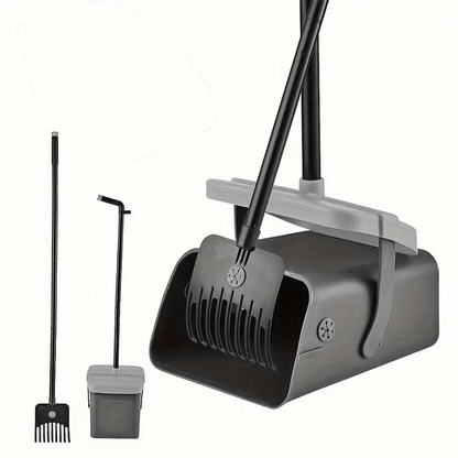 The 5spc Pet Poop Scoop Set comes with a rake and rotating trash can, perfect for small and medium dogs. This heavy-duty scoop easily cleans grass, dirt, and gravel in your outdoor yard. Optional aromatherapy trash bags and dispenser are also available