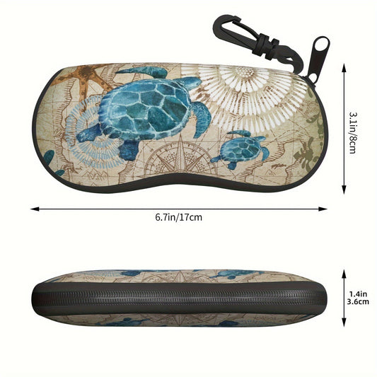 Fashionable neoprene zipper glasses case featuring a soft ocean sea turtle design. Keep your glasses safe and stylish with this portable and protective eyeglass storage case.