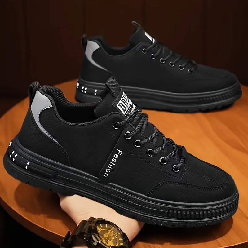 Men's low-top fashion sneakers featuring solid color, lace-up closure, and round toe. Ideal for hiking, daily wear, and outdoor activities all year round.