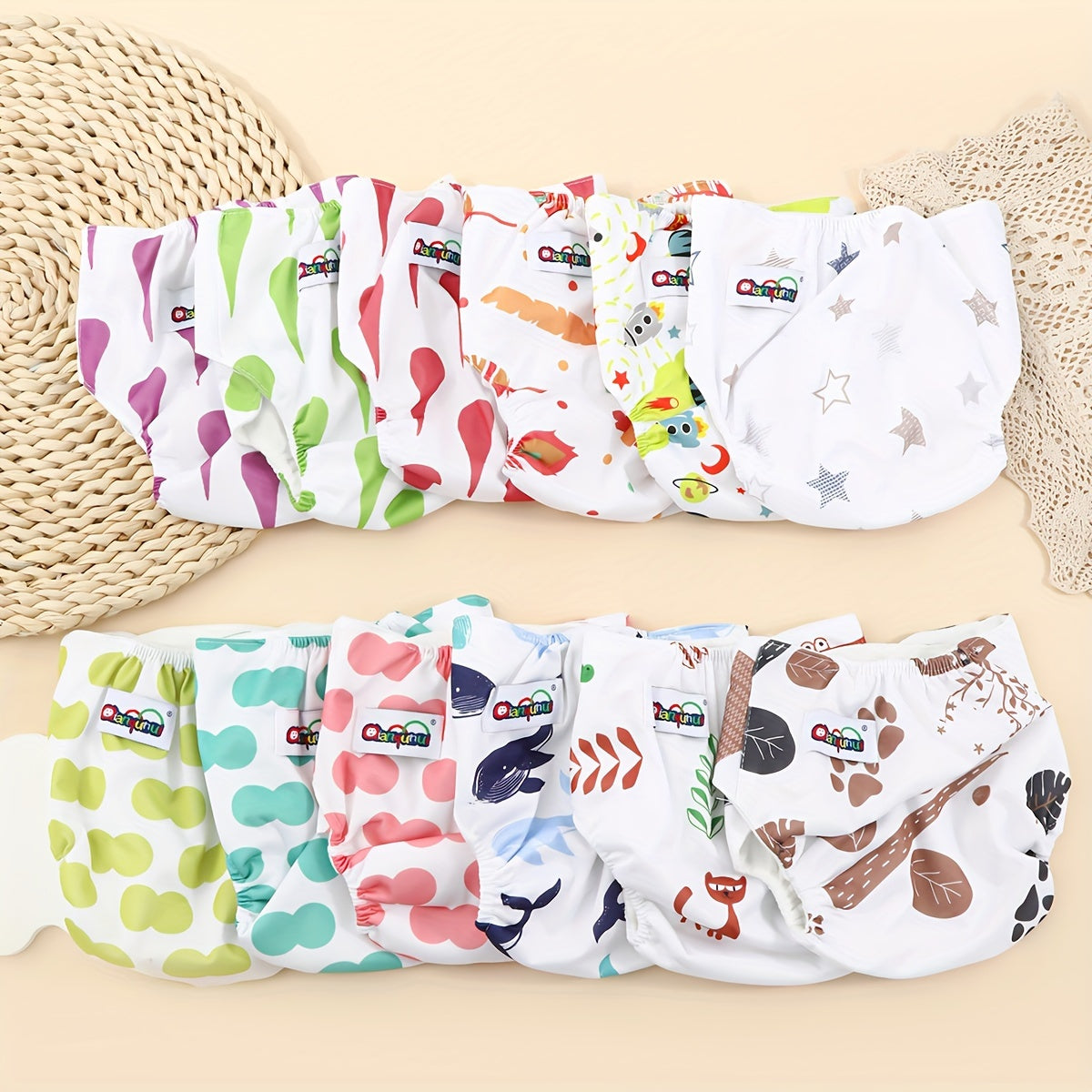 Set of 3 Unisex Baby Training Pants, Waterproof Cotton Cloth Diapers, Adjustable Snap Closure for Ages 0-3 featuring Cute Printed Designs - Washable Pull-Up Diaper Covers for Toddlers