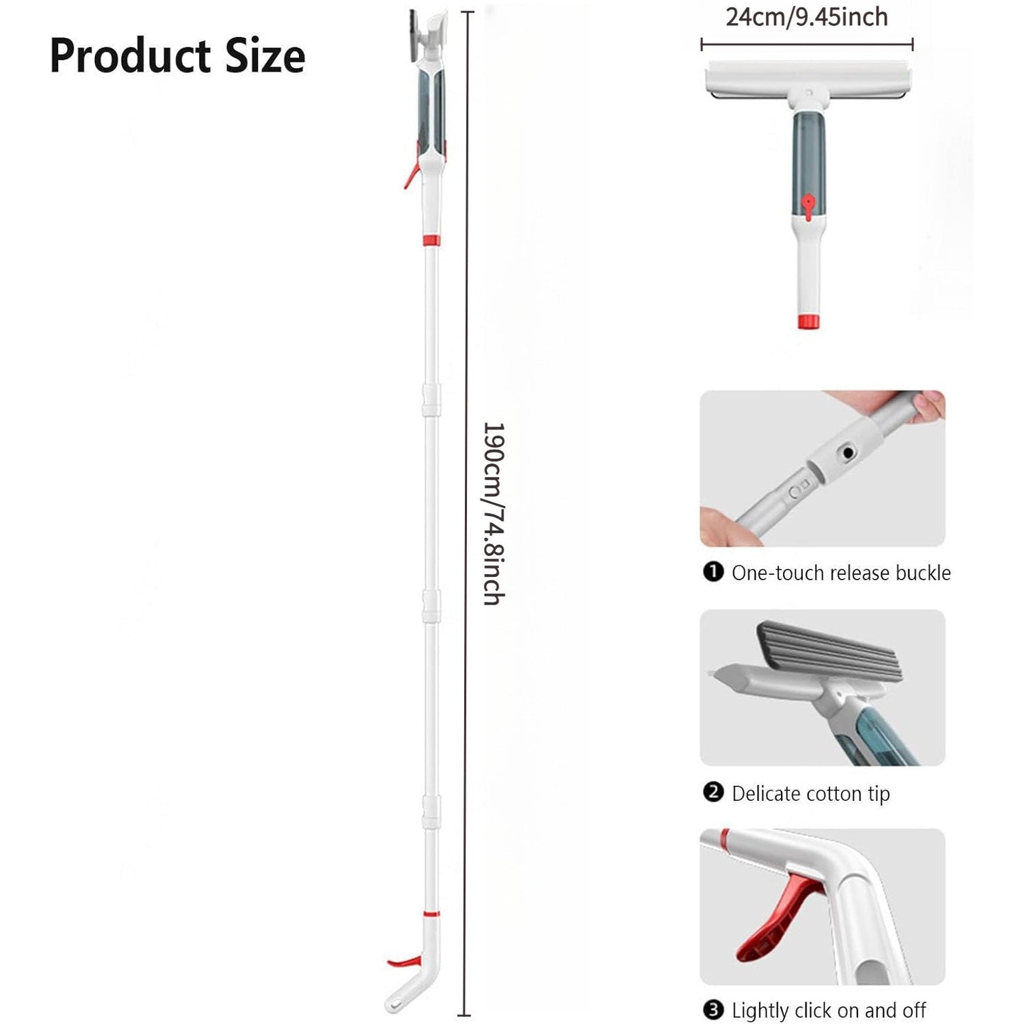 Multi-Purpose Window Cleaning Wiper with Extendable 189.99 cm Long Handle, featuring Multi-Function Spray and Water Purification System. Made of Durable Plastic Material, this tool is perfect for Home and Car Use, specially designed for High-Rise Glass