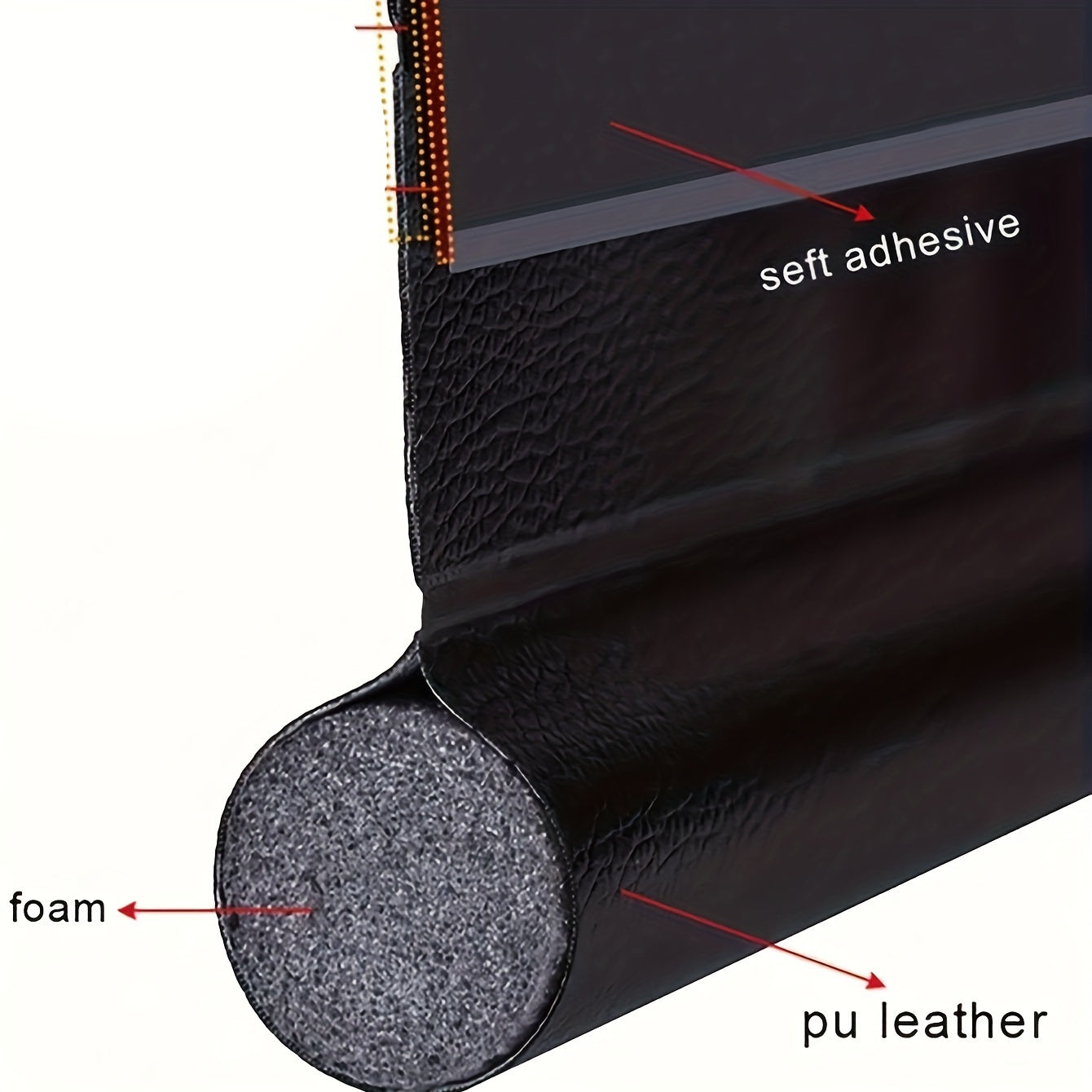 Adjustable self-adhesive draft stopper with weather stripping and insulation foam to prevent cold air and sound, available in black and gray.