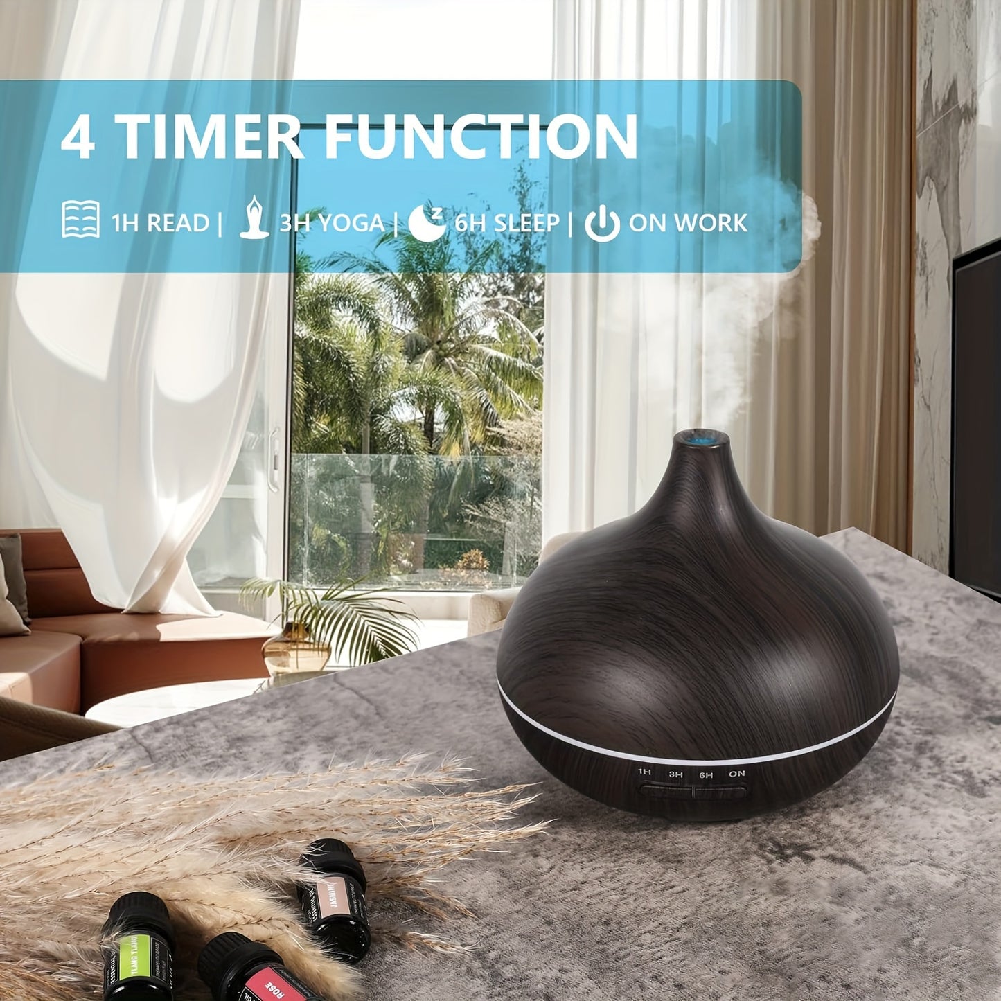 550ml Ultrasonic Essential Oil Diffuser with Remote, USB Powered, Auto-Off Timer, Nightlight, Power Failure Protection, Atomization Mode; for Large Room Home Use.