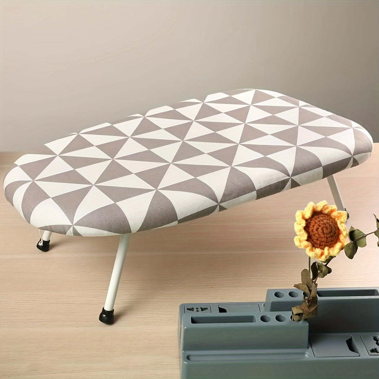 Durable Plastic and Stainless Steel Construction - Portable Tabletop Ironing Board with Floral Cover, Compact and Space-Saving Design, Convenient Storage