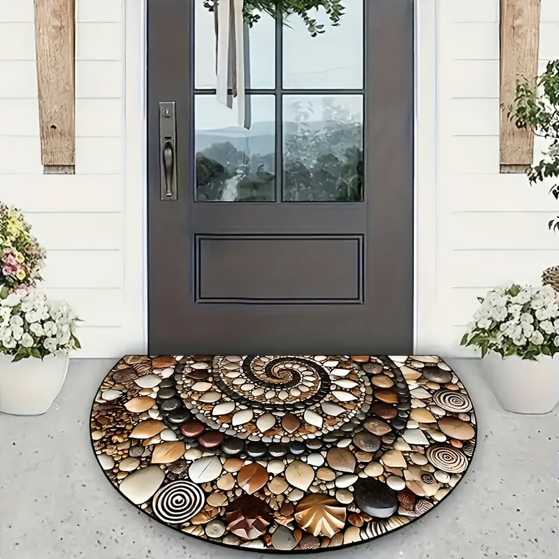 Semicircular Pebble and Floral Welcome Mat - Non-Slip, Stain Resistant
This beautiful welcome mat is made of durable machine-made polyester fiber with a rubber backing, making it perfect for indoor or outdoor use. Easy to clean and ideal for entryways