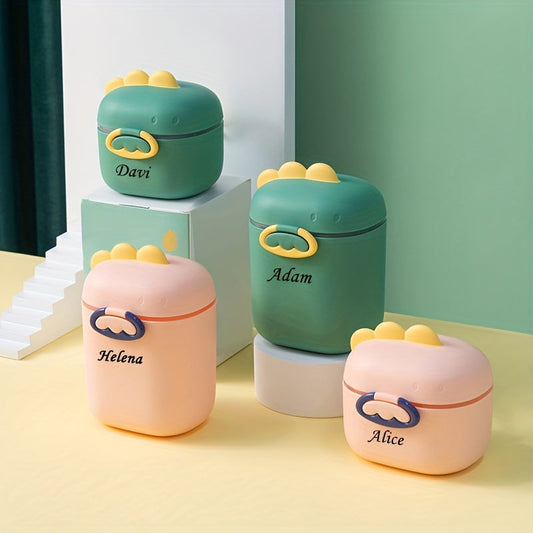 Baby Travel Essentials: Personalized Infant Milk Powder and Snack Storage Box with Cute Dinosaur Cartoon Design