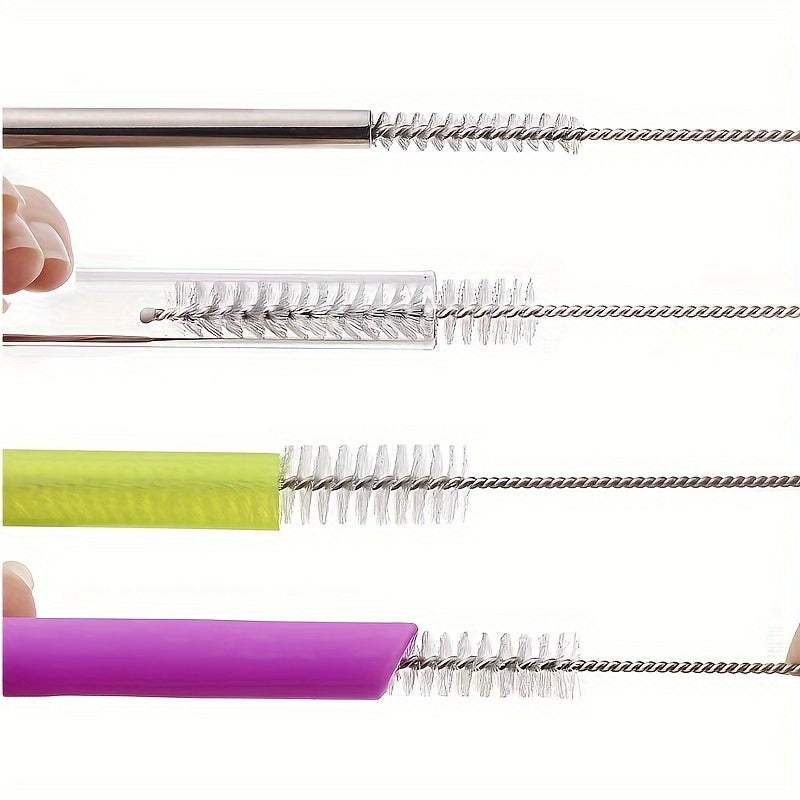 10 stainless steel handle soft bristle straw brushes for cleaning various items such as teapots, cups, and test tubes.