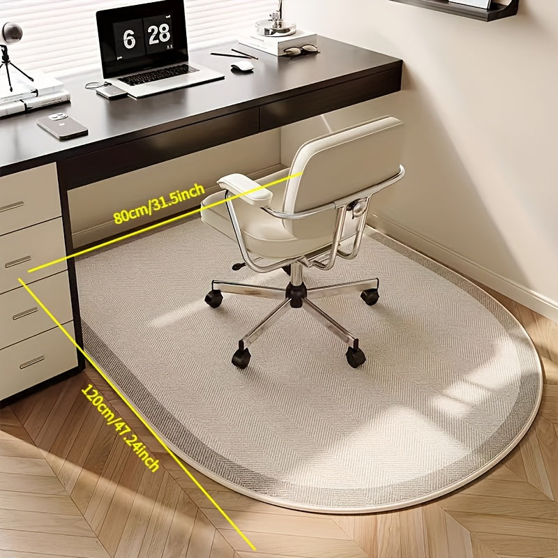 Desk Mat made of ultra-soft polyester fiber, featuring a non-slip rubber backing and knit weave design. Hand washable and soundproof, perfect for protecting floors and adding style to your home office.