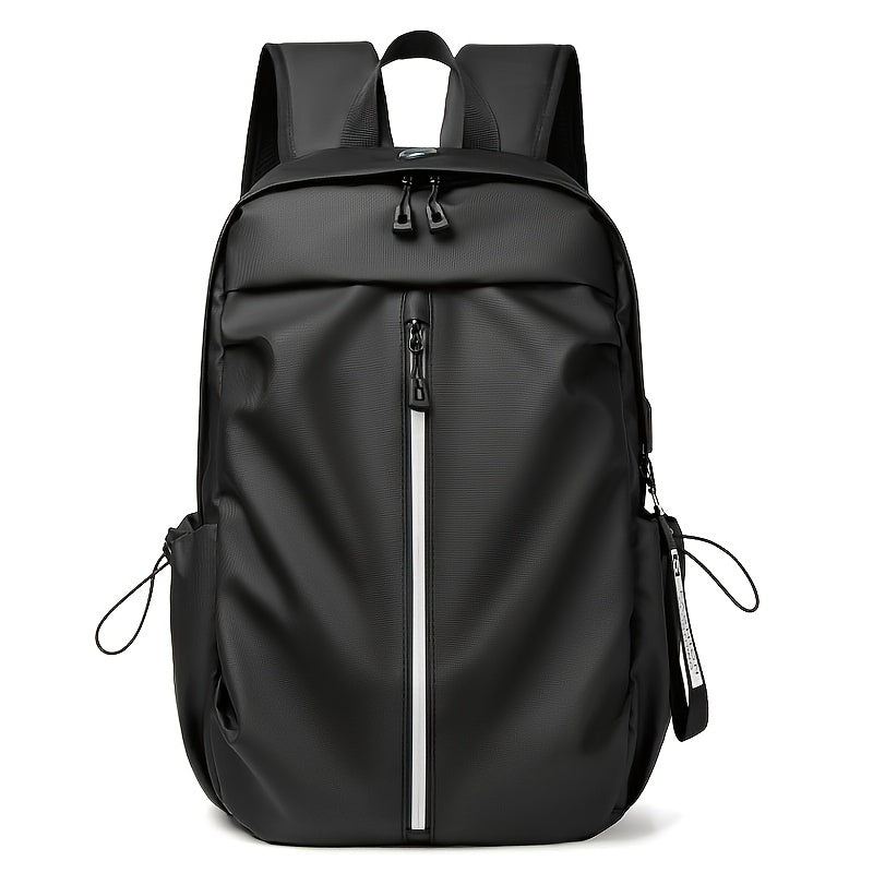 Men's light gray backpack made of stylish polyester with zippered compartments, adjustable straps for school and outdoor travel.