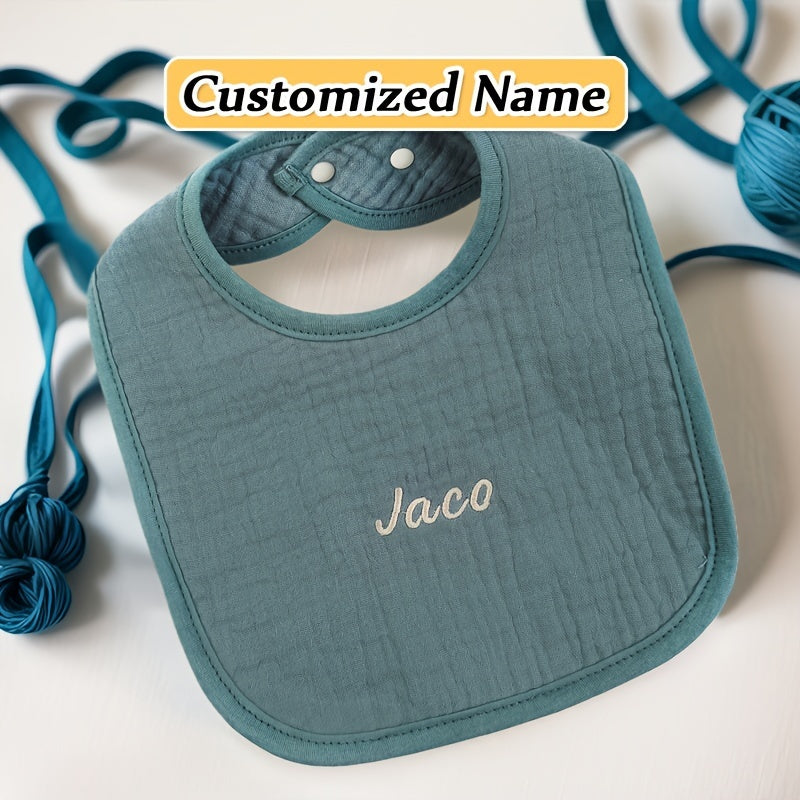 Set of four custom bibs with personalized names - made of soft, breathable, and highly absorbent material with adjustable snap closure. Perfect for newborns and makes a great gift for Christmas, New Year, or Halloween.