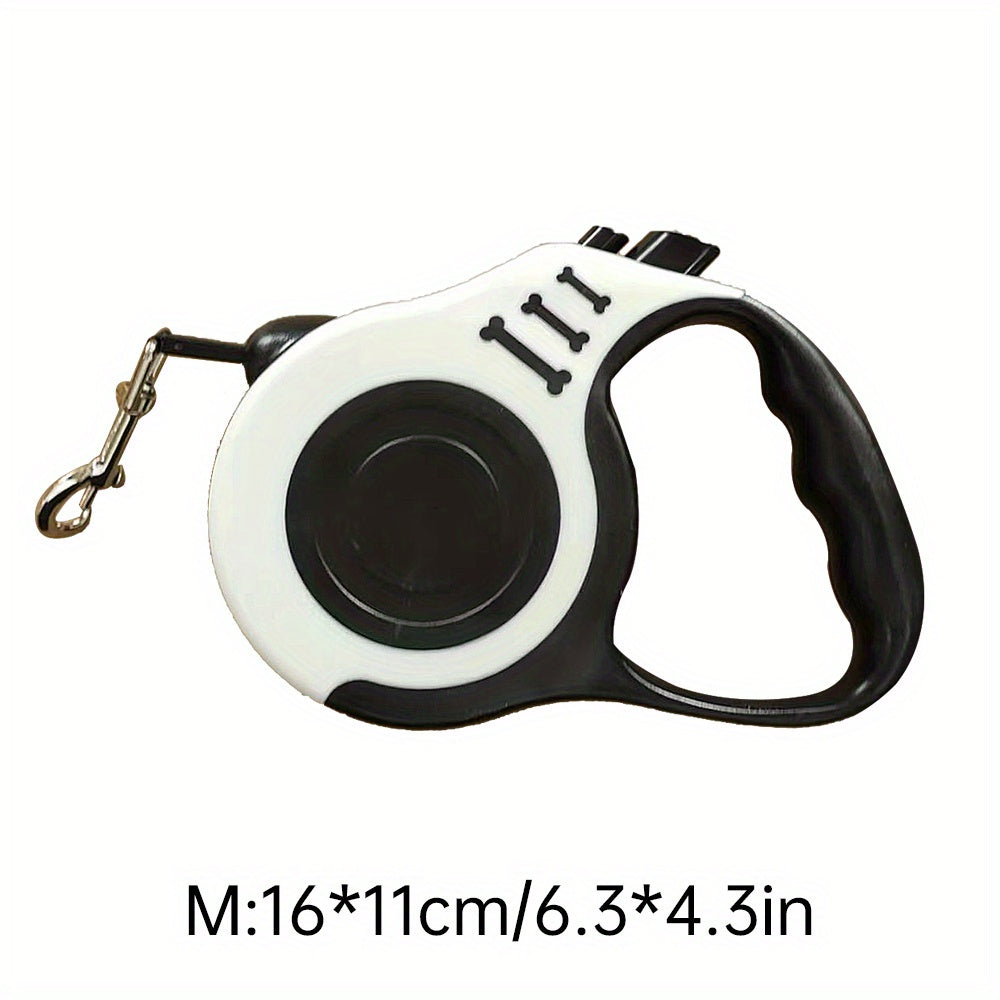 Sturdy dual-switch retractable dog leash offers easy control and comfortable grip.