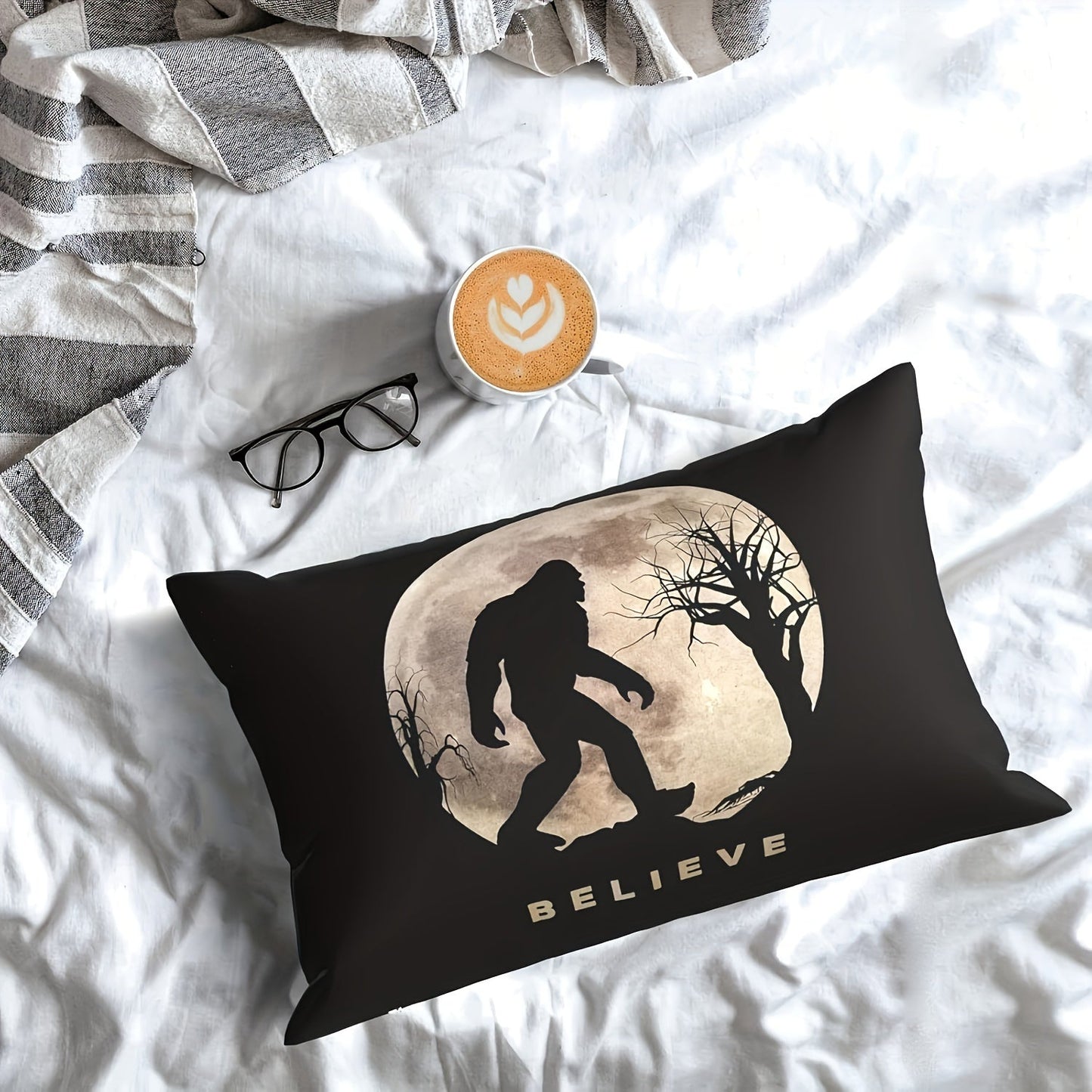 Magical Bigfoot & Moonlit Sky Pillowcase 30.48x50.8cm - Concealed Zipper, Easy to Clean - Ideal for Enhancing Home Decor, Traveling Outdoors, and Hosting Garden Soirees