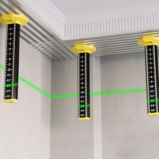 Measurement ruler for ceiling and floor tiles with magnetic base, requires metallic material for suction.