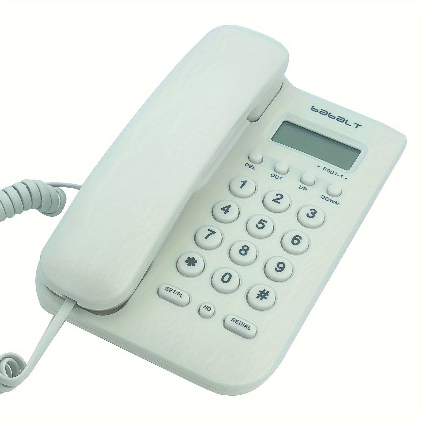 Basic corded landline phone with caller ID display for home office.