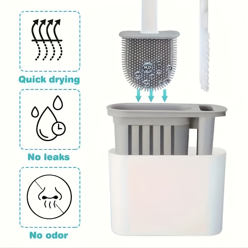 Wall-mounted Modern Toilet Brush Set that is Quick Drying, Leak-Proof, and Odor-Free, made of Plastic with Brush and Holder for bathroom cleaning.