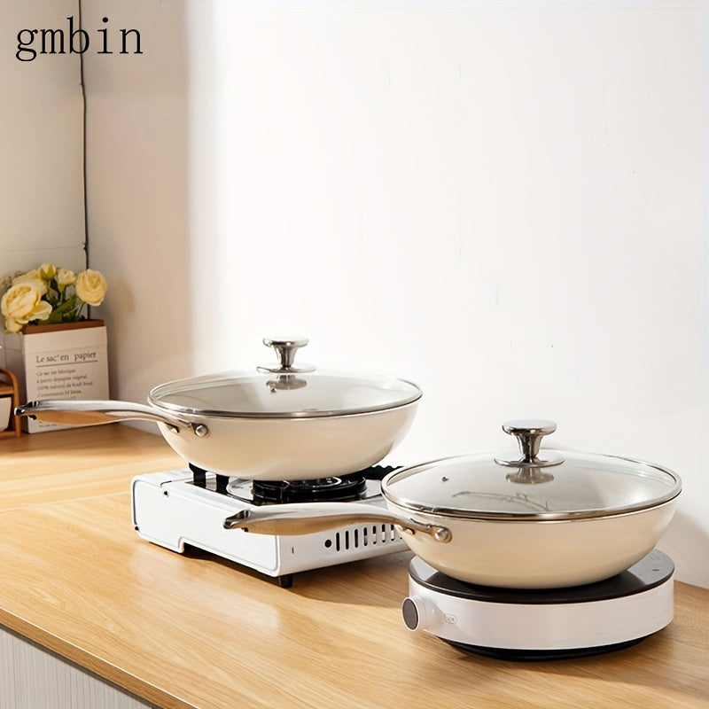 gmbin Ceramic non-stick frying pan is made of internet-famous shell porcelain, featuring a wheat rice stone flat bottom for deep frying.