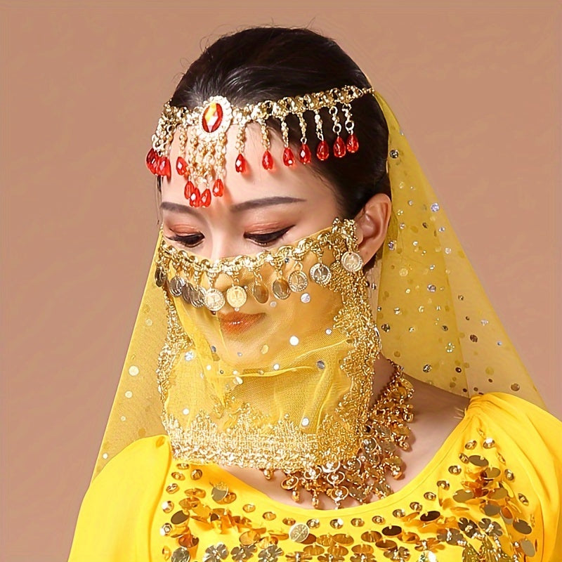 Women's Belly Dance Coin Face Covering Veil for Exotic Western Cosplay Dance Performance