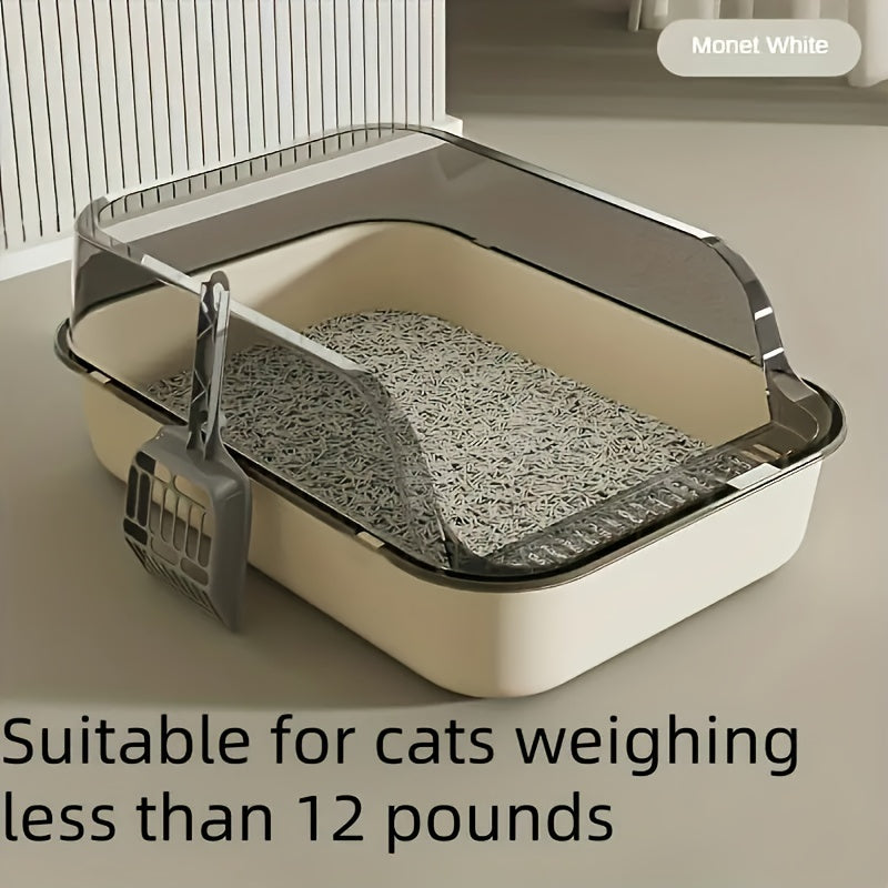 Three-piece high-quality plastic cat litter box with shovel, easy for cats to enter and exit, square high edge design for easy cleaning.