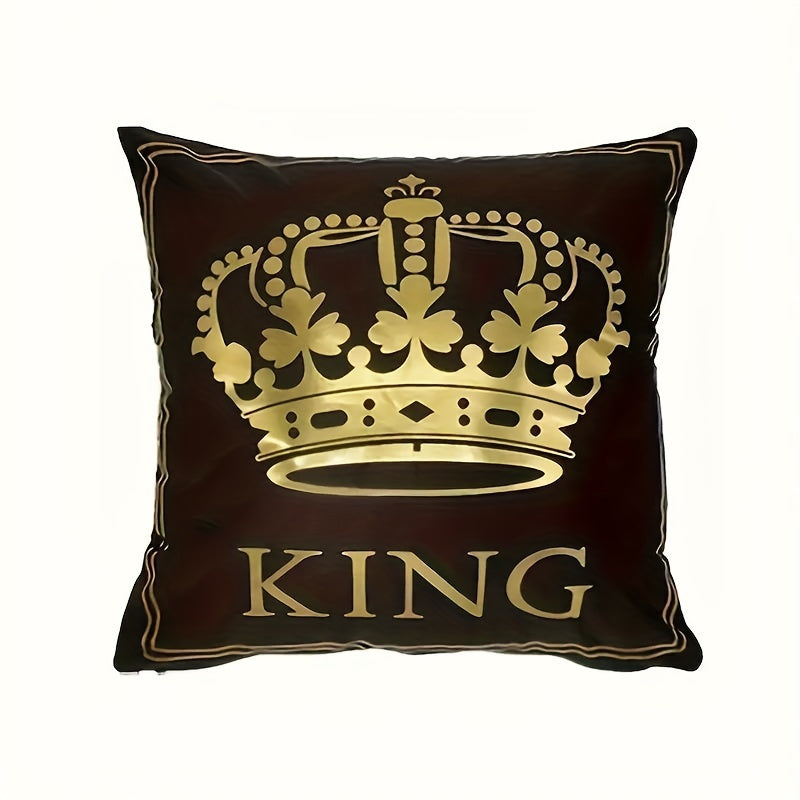 Luxury gold-plated decorative cushion cover with crown pattern in black and white hot stamping print for home sofa.