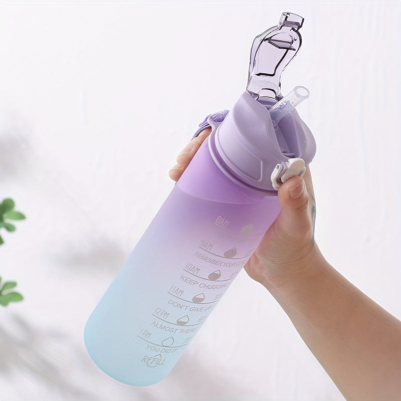 Large capacity water bottle with gradient color design, leak-proof and lightweight for outdoor use, great gift for friends and family.