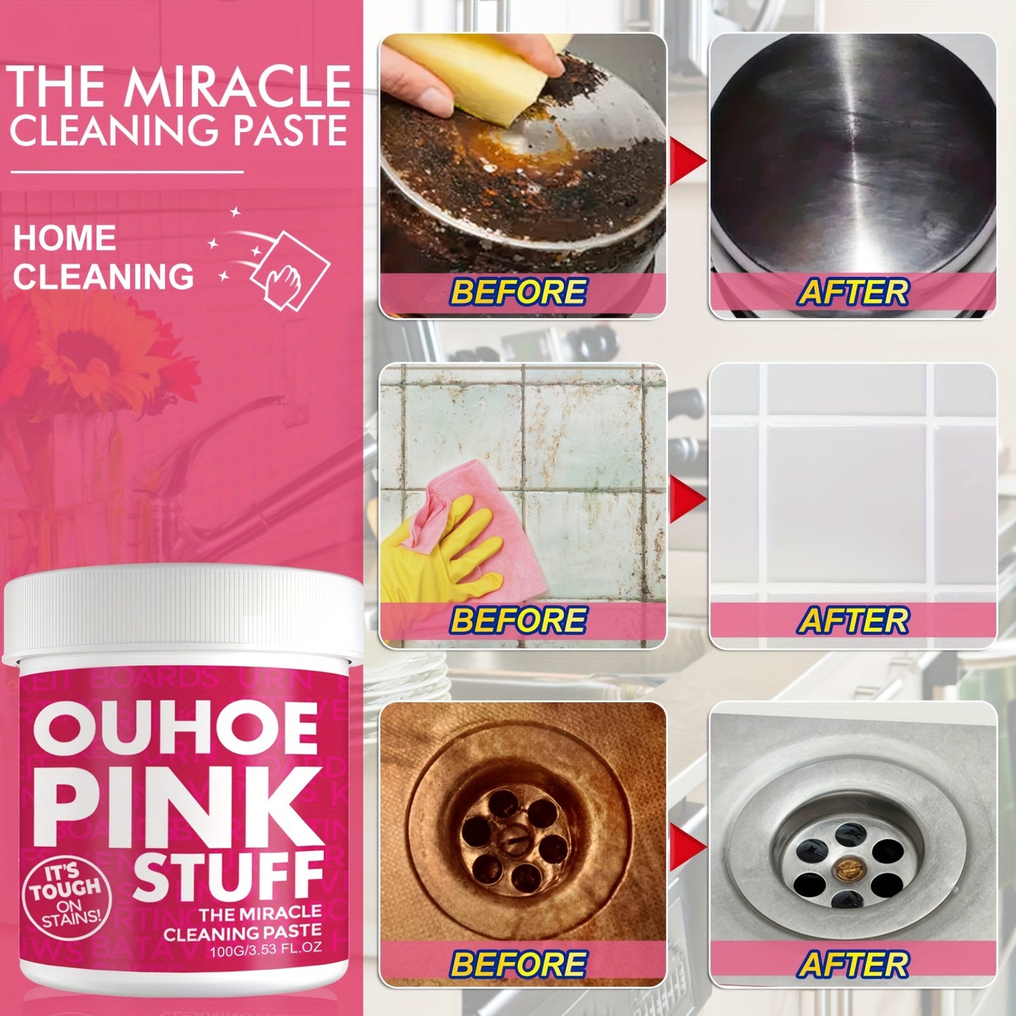 Ouhoe Pink Stuff: The Miracle Cleaning Paste: Tough on Stains, Gentle on Surfaces