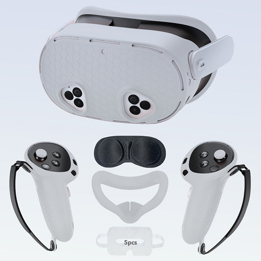 Silicone cover set for Meta Quest 3S, including face cover, controller grips, headset cover, and lens protective cover. Oculus Quest 3S accessories only (VR headset and controllers not