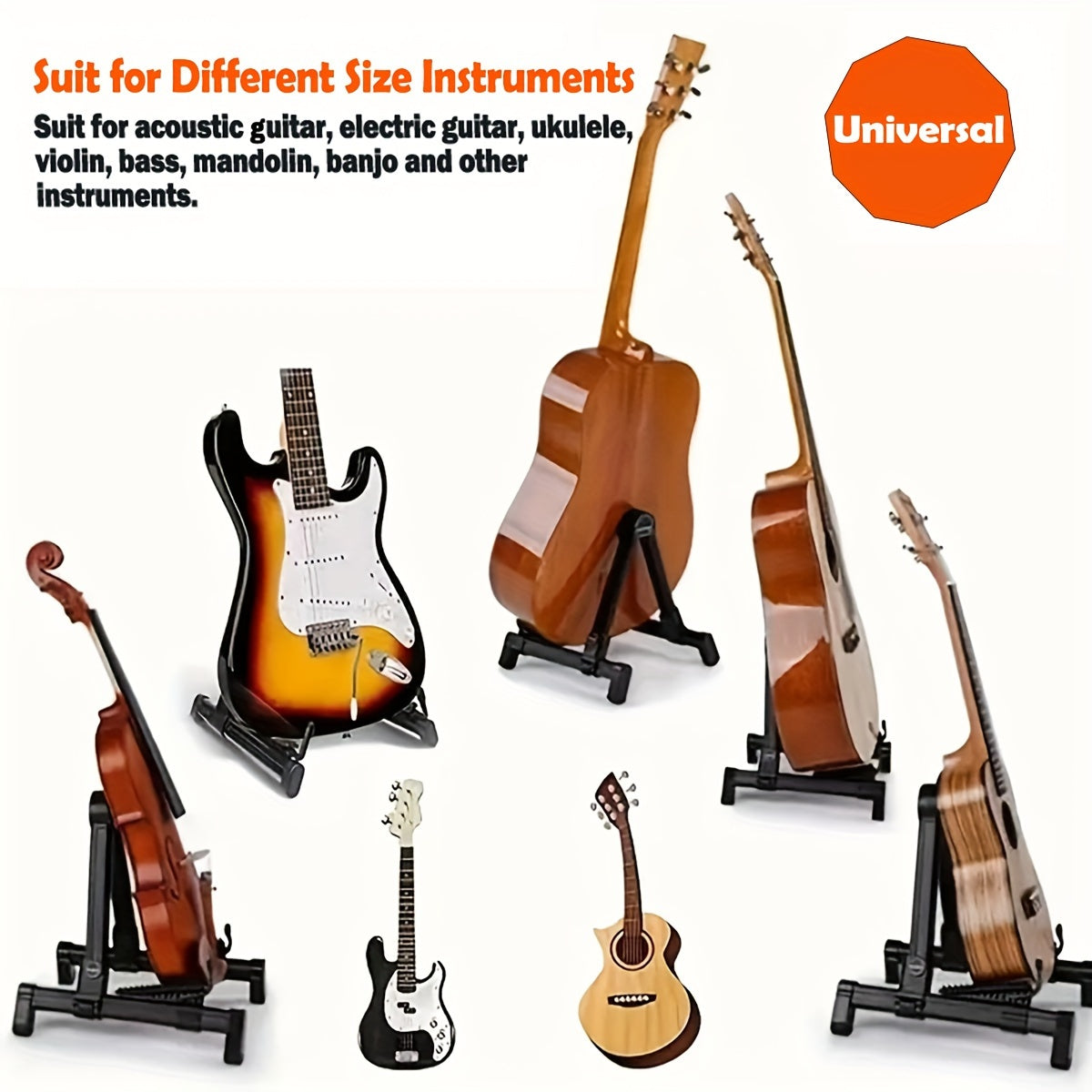 Upgraded Universal ABS Guitar Stand for multiple instruments - adjustable, durable, foldable, non-slip, portable, Black color