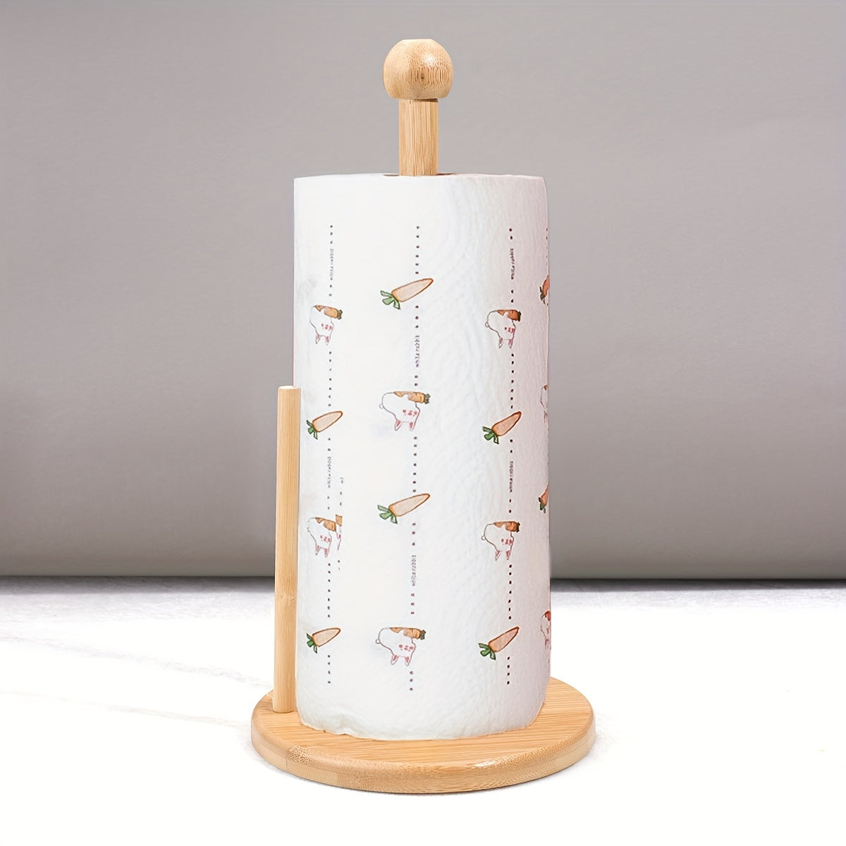 Rustic Vertical Tissue Rack with Carrot & Dog Design - Simple-to-Assemble Wooden Paper Towel Holder for Kitchen, Living Room, or Bedroom Décor