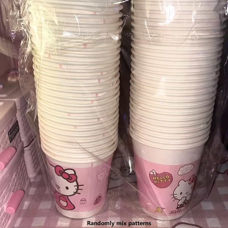 Set of 50 Cute Cartoon Pattern Paper Cups in Pink Mixed Design - Perfect for Parties, Picnics, Camping, Office, Dining Room, and Home Use. Disposable Water Cups.